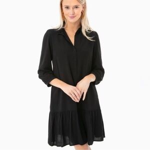 knee length dresses for ladies Black Cotton Poplin Mini Smock Dress